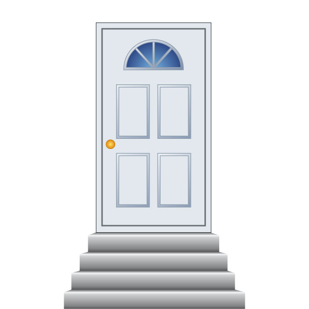 白色门与玻璃窗户和楼梯库存图片下载