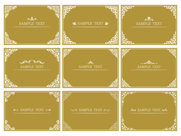 金色矩形框架装饰角和标题装饰图标集图片下载