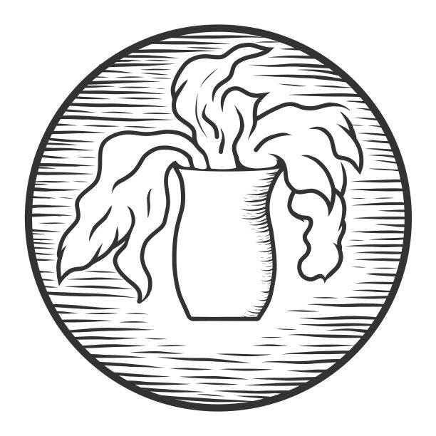 标志在一个圆形花瓶与烟或植物图片下载