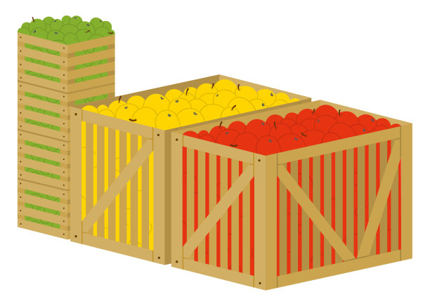 木盒里满是五颜六色的苹果形象图片下载