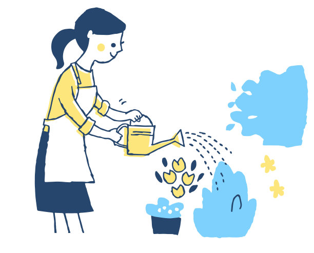 一个女人浇花的插图图片下载