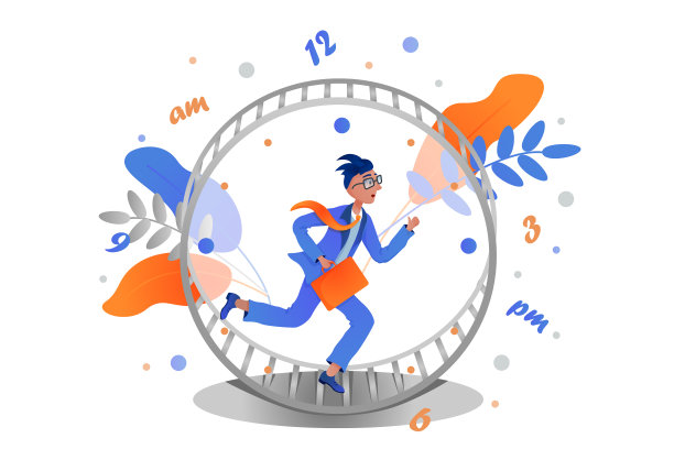 商人在仓鼠轮时钟里进行激烈的竞争图片下载