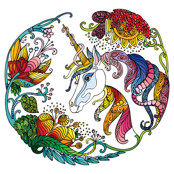 独角兽与花缤纷美丽图片下载