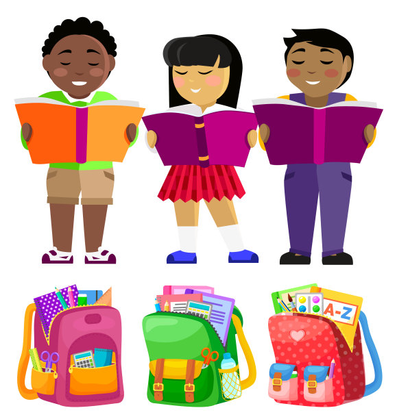 学生或小学生拿着书和书包图片下载