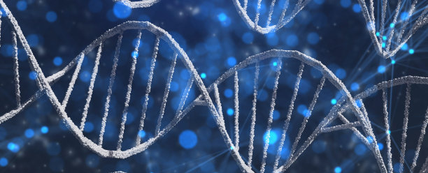 摘要光DNA结构概念，三维绘制插图，分子螺旋螺旋，科学，医学，遗传生物技术，染色体分析，DNA染色体遗传人类基因细胞，蓝色背景图片下载