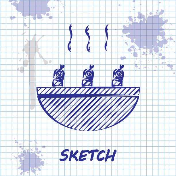 素描线汤与虾图标孤立上图片下载