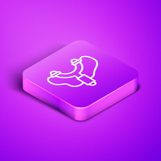 等距线弹弓图标孤立在紫色上图片下载