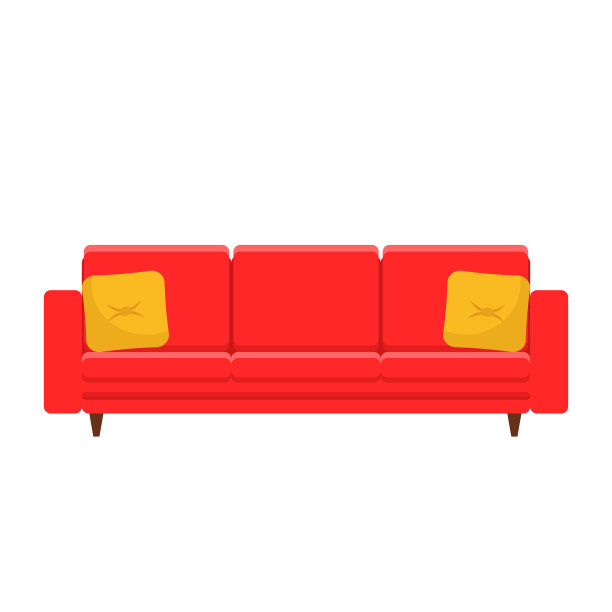红色沙发在平坦的风格，白色为设计库存图片下载
