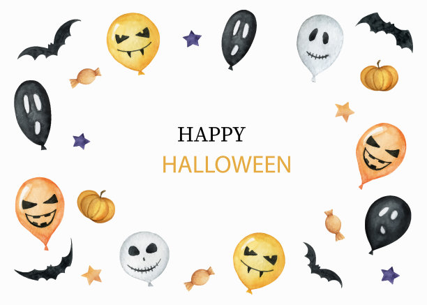 水彩画万圣节快乐卡片孤立上一张图片下载