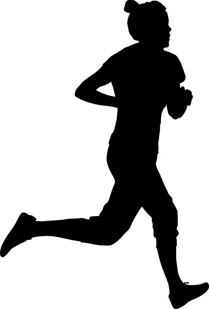 身穿黑色剪影的跑步者在白色衣服上与女性赛跑图片下载