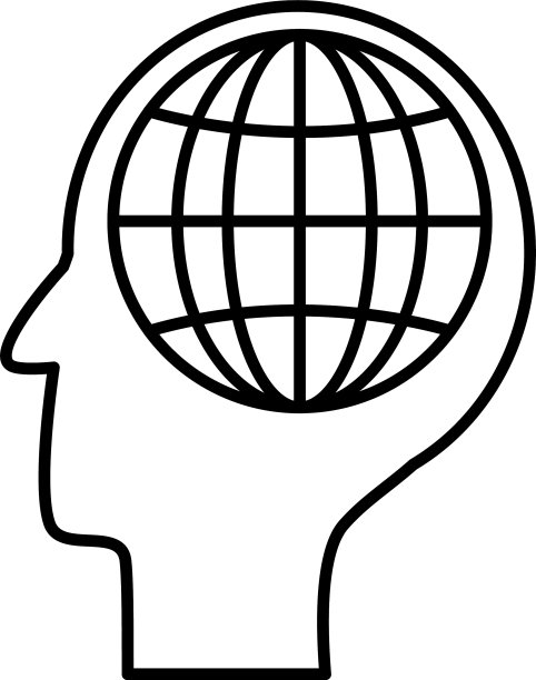 头部与全球球体图标线条风格图片下载