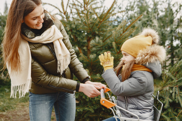 一家人在挑选圣诞树图片下载