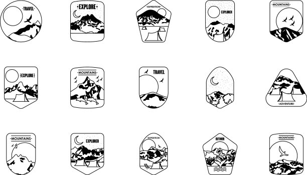 探险家和旅行标志图标设置剪影图片下载