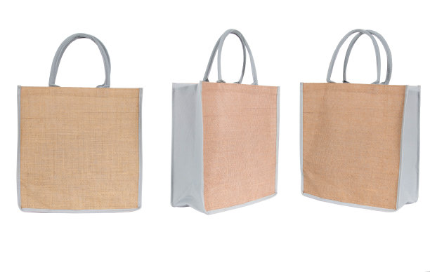 环保帆布购物袋白色背景，棕色棉环保袋孤立，图片下载