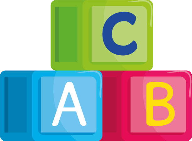 白色的字母a、b、c的字母表立方体图片下载