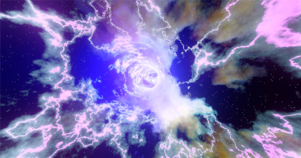 3 d渲染。时空虫洞。以光速运动。抽象跃入五彩缤纷的星间的超空间。穿过星云或气团的。图片下载