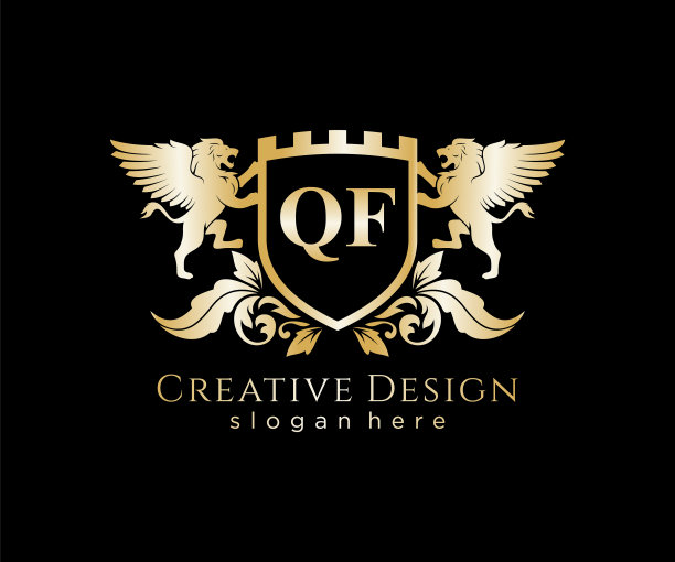 Qf字母首字母以狮子皇家标志模板图片下载