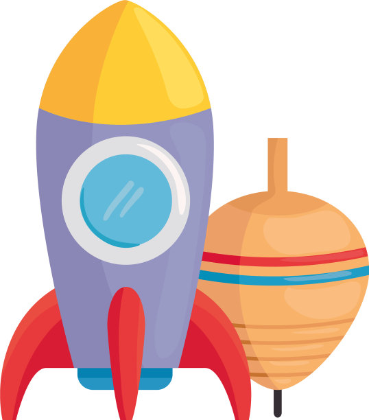 儿童玩具火箭和旋转玩具在白色图片下载