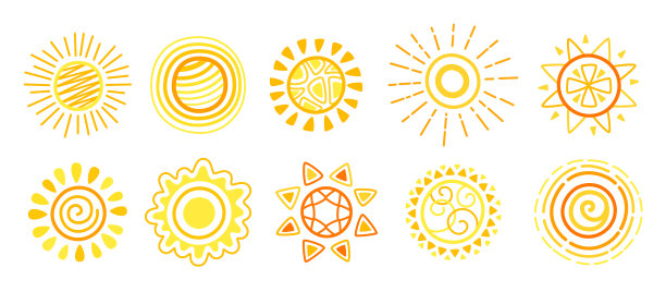 太阳涂鸦设置黄色明亮的太阳图片下载