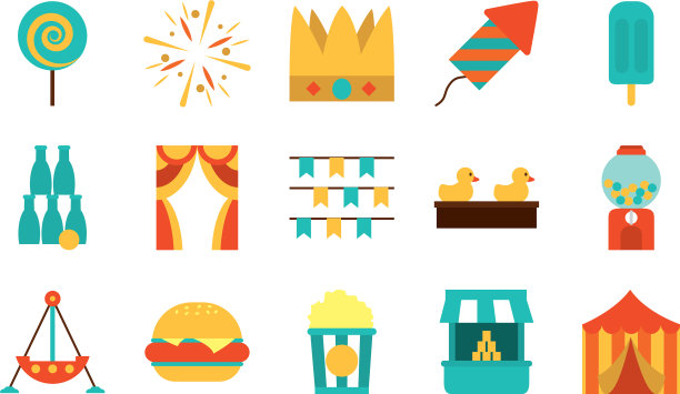 棒棒糖和公平的图标设置扁平风格图片下载