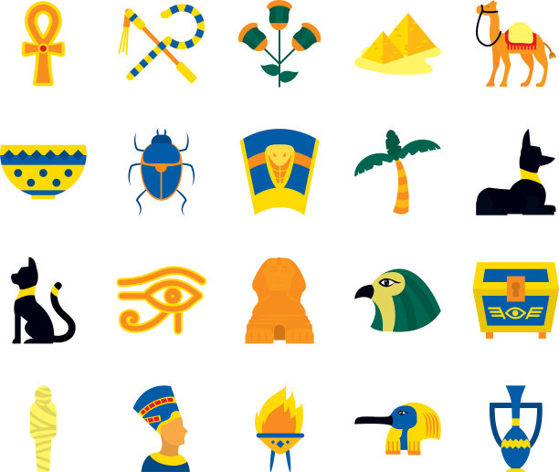 骆驼和埃及图标设置扁平风格图片下载