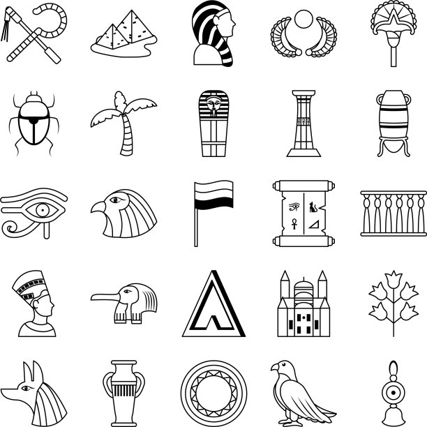 埃及花和埃及图标设置线条风格图片下载