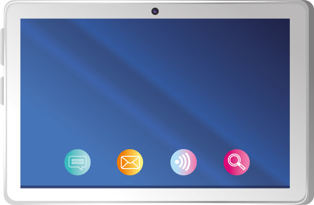 逼真的平板电脑模型与图标上的白色图片下载