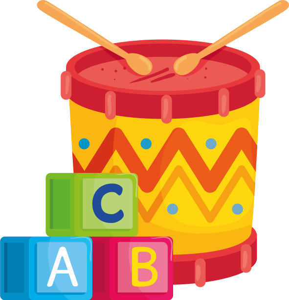 儿童玩具字母立方体与鼓在白色图片下载