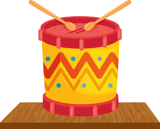 木桌上的鼓槌和儿童玩具图片下载