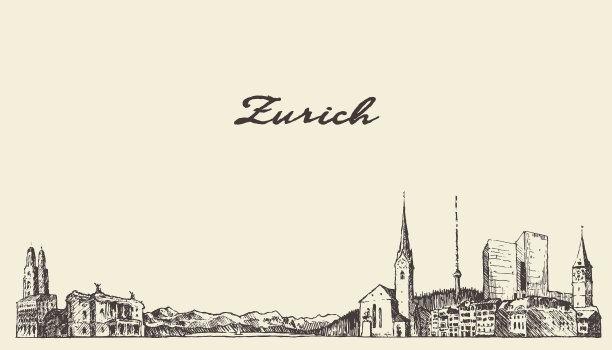 苏黎世瑞士绘制矢量图草图图片下载
