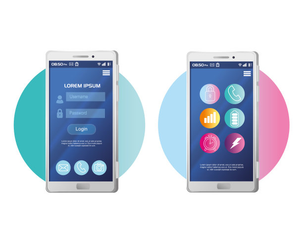 真实的智能手机模型与登录和图标图片下载