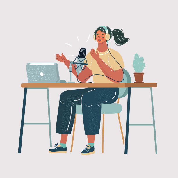 矢量说明妇女播客采访电台播客，博主。白色的人的性格。图片下载