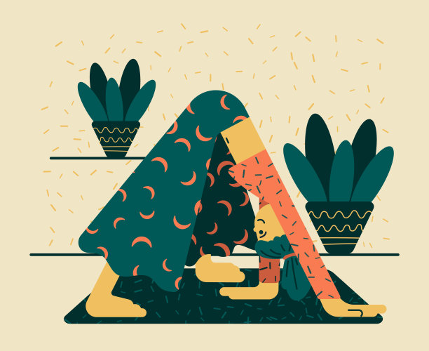 在家上瑜伽课。一位年轻女子在做伸展运动。图片下载