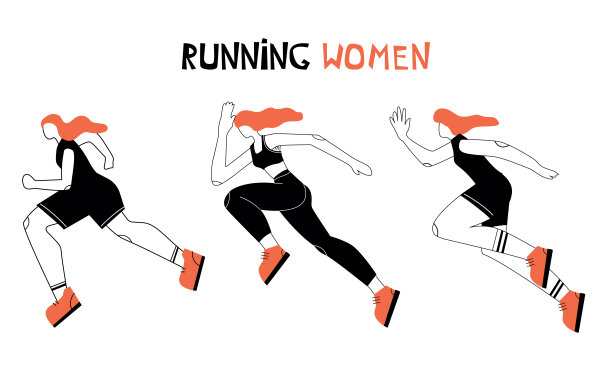 女性跑步的插图。人做运动。卡通人物图片下载