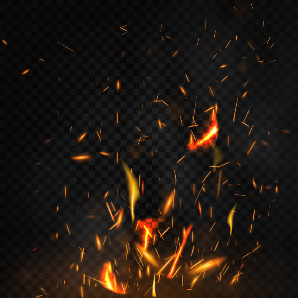 火焰飞溅在透明的黑色背景图片下载