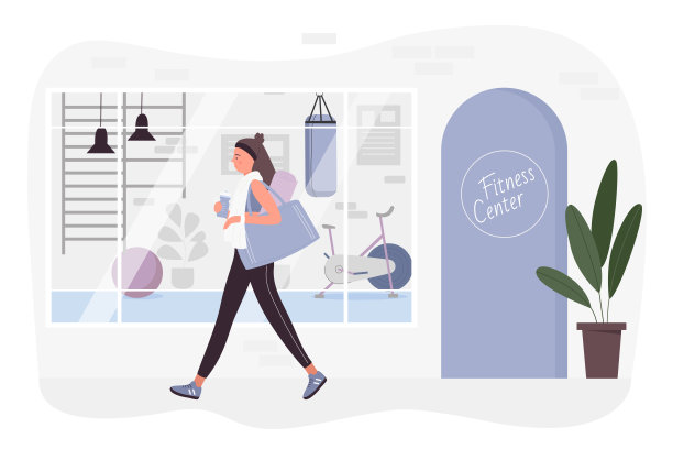 健身俱乐部，健身中心，年轻的女人穿着运动服，健身包，手里拿着瓶子图片下载