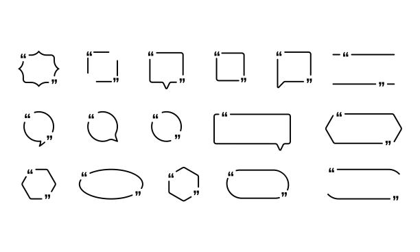 引用图标集。引号大纲，引号，引号或讲话标记集合。框架。向量EPS 10。孤立在背景图片下载