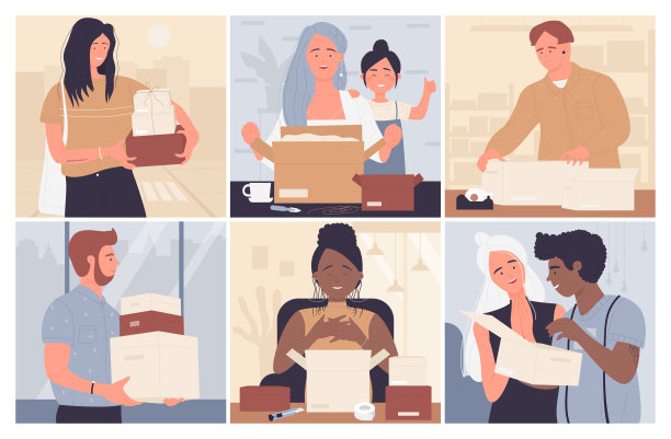 快乐的人打开包装箱，打开包装箱打开惊喜的礼物包图片下载