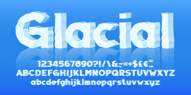 冰川字母字体。3D卡通冰字母，数字和符号。大写和小写字母。图片下载