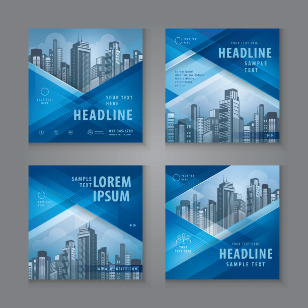 数字营销的方形模板社交媒体帖子设计，抽象的蓝色几何三角形背景图片下载