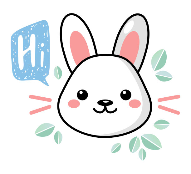 可爱的白色卡哇伊兔子，上面写着Hi。图片下载
