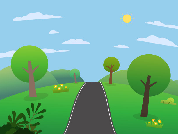 山路上有高山，有天空。图片下载