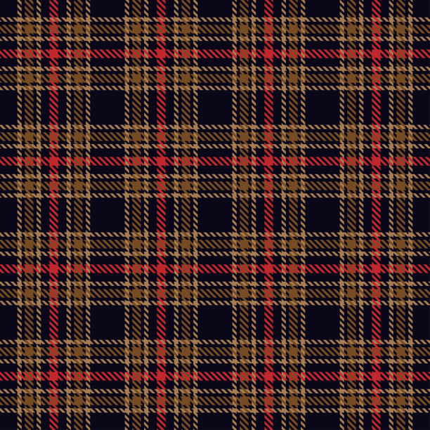 格子花呢无缝图案红棕色线织物纹理深蓝背景，格子设计，苏格兰笼，矢量插图图片下载