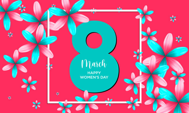 3月8日国际妇女节海报。带鲜花的妇女节贺卡。矢量插图。素材图片