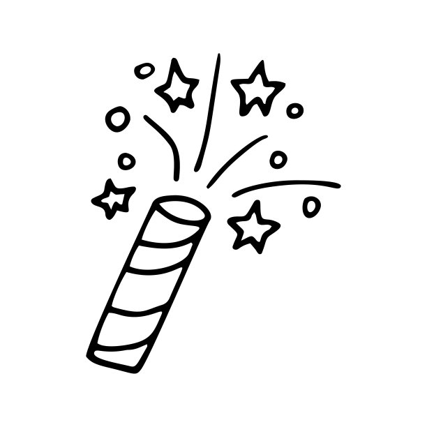 单手绘制烟花庆祝贺卡，海报，贴纸和季节设计。孤立在白色背景上。涂鸦矢量插图。图片下载