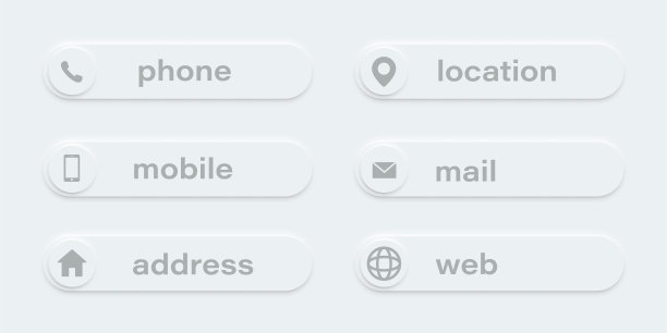 联系我们图标。矢量插图。位置，邮件，电话，地址，网站按钮。现代neomorphistic设计。白色背景上的异态符号图片下载