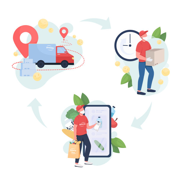 食物运送平面概念矢量插图集图片下载
