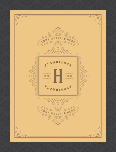 复古装饰贺卡，书法华丽的漩涡和小图案框架设计矢量模板图片下载