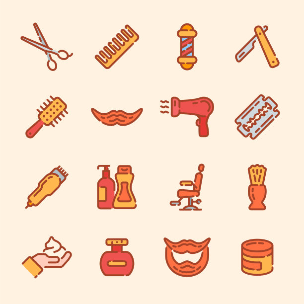 一套理发店或发廊颜色轮廓图标。图片下载