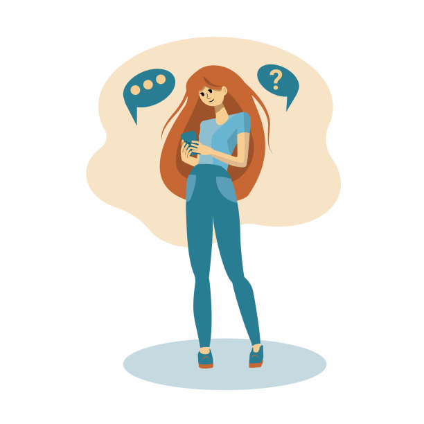 一个年轻漂亮的女孩在智能手机上交换信息。一个红头发的女人在手机上写信息。那个女孩正在讲电话。矢量插图在一个平坦的风格。图片下载